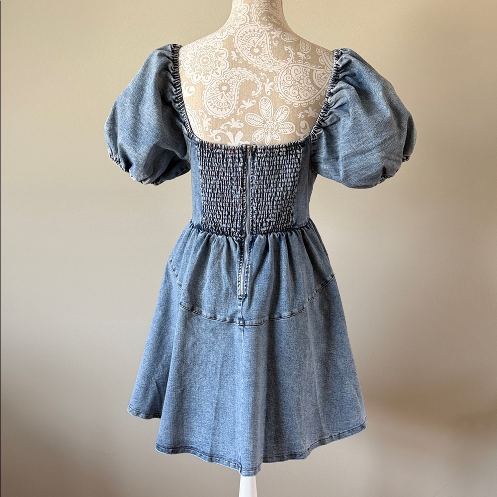Softer Denim Dress with Puff Sleeves sz M (NWT) - Picture 11 of 15